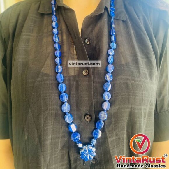 Lapis Lazuli Necklace, Handmade Beaded Pendant Necklace, Natural Blue Gemstone